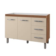 Balcão para Pia de Cozinha 1,20m Bianca com 2 Portas e 3 Gavetas Savana/off White - Moblis