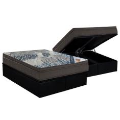 Cama Box Baú King: Colchão Molas Ensacadas Ortobom SuperPocket Fort Tech iso + Base crc Courano Black(193x203)