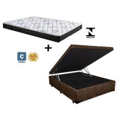 Cama Box Baú Casal Conforto Suede Marrom + Colchão Casal Conforto Espuma D33 Com eps 16x138x188