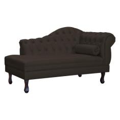 Recamier Decorativo Divã Larissa Lado Esquerdo Couro Marrom Pés Madeir