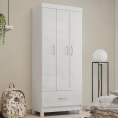 Guarda Roupa Solteiro 3 Portas E 1 Gaveta Realeza Branco Branco