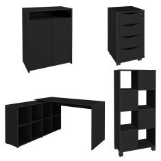 Conjunto Escritório Home Office 4 Peças Mity A06 Preto - Mpozenato