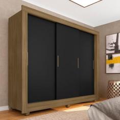 Roupeiro Casal 3 Portas De Correr Estela Boreal/preto - Móveis Arapong