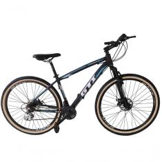 Bicicleta Aro 29 Gti Roma Alumínio 21v Freio A Disco Garfo Suspensão Pneu Faixa Bege - Preto-azul Tam.21