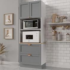 Torre Quente 2 Portas 2 Gavetas 2 Nichos para Forno e Microondas Arizona Cabecasa Madeiramadeira Branco/cinza