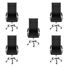 Kit 5 Cadeiras para Escritório Presidente Esteirinha Florença 3322 Or Design Preto