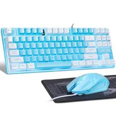 CHONCHOW Combo azul de teclado e mouse, teclado retroiluminado por LED USB com 87 teclas, mouse RGB 800-3200 DPI, mouse azul e teclado para PS4, PS5, PC, laptop, computadores Mac