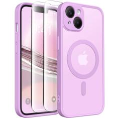 CAPRARO Capa magnética para iPhone 14, [compatível com MagSafe] [proteção total da câmera] Capa protetora à prova de choque fina translúcida fosca para iPhone 14 de 6,1 polegadas, roxo Roland