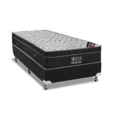 Cama Box Solteiro: Colchão Molas Ortobom Nanolastic Airtech Progressive + Base CRC Suede Black(88x188)