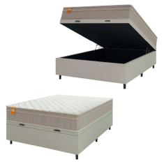Cama Box Baú Casal Colchão Molas Qatar 138x188x63cm Bege/Branco Inducol - Suporta Até 200 Kg Por Pessoa