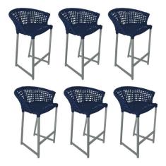 Kit 6 Banquetas Reis em Corda Náutica e Base em Alumínio Cinza para Ár