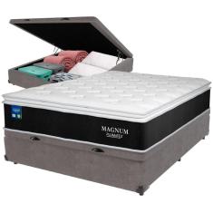 Cama Box Baú Cinza E Colchão Magnum Molas Ensacadas Casal Plumatex