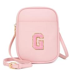 Viverte Bolsa infantil com inicial transversal para meninas, 3 bolsos, couro PU, bolsa transversal para presente personalizado para meninas adolescentes, Rosa claro, One Size