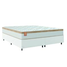 Cama Box Colchão Casal King Molas Ensacadas Real 193x203x65cm Branco / Bege Linho Inducol - Suporta 