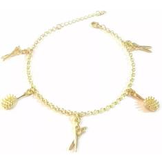 Pulseira Cabeleireira Escova Tesoura Beleza Folheado 18k