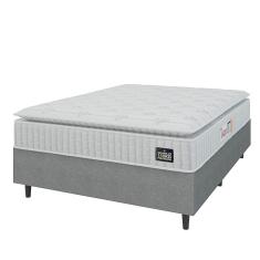 Cama Box Colchão Casal Espuma D45 Lazio Pillow Top 138x188x67cm Branco-Cinza Hellen Suporta até 120kg por Pessoa