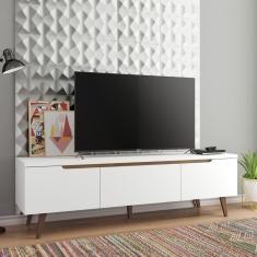 Rack Retrô Reims Para Tv Até 75" Pés De Madeira Branco