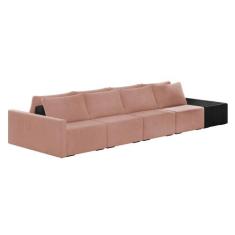 Sofá Ilha 4 Lugares Living 392cm Modulado Sala Lary Veludo/PU Pto K01 