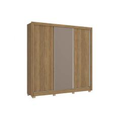 Guarda Roupa Casal CB03M570 3 Portas de Correr 2 Gavetas MDP Nogueira-Fendi Kappesberg