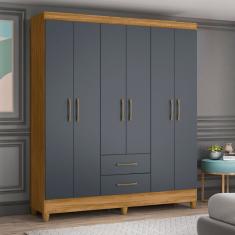 Guarda Roupa Casal Panamá 6 Portas de Giro 2 Gavetas MDP freijó-cinza Moval Móveis