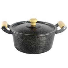 Caçarola Panela Reta Craqueada De Alumínio Alça Madeira 30cm