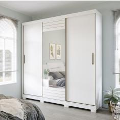 Guarda-Roupa Casal 3 Portas de Correr com Espelho e Pés 199cm 100% MDF Búzios