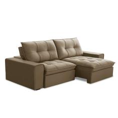 Sofá 3 Lugares Retrátil e Reclinável Argos Veludo Castor