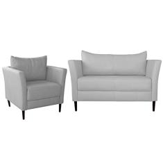 Conjunto Sofá 2 Lugares com Poltrona Pés Palito Lubbock Couro Branco - Gran Belo