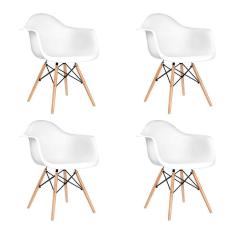 Kit 4 Cadeiras Eames Eifflel Com Braço Daw De Madeira Com Assento Branco - Cor: Branco