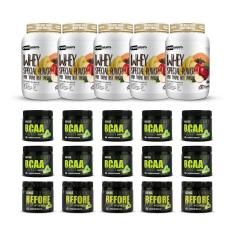 5 Kit Whey 840g + 5 Bcaa + 5 Pré Treino + 5 Glutamina-Unissex
