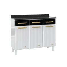 Balcão De Cozinha Diamante 3 Portas E 3 Gavetas C/ Tampo 105cm Branco/preto - Telasul