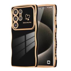 DEFBSC Capa para Samsung Galaxy S22 Ultra, moldura encaracolada em forma de onda, linda capa de coração de amor para meninas e mulheres, proteção total para lentes de câmera macia durável TPU à prova