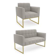 Namoradeira e Poltrona Industrial Dourado Elisa Bouclê Cinza D03 - D`Rossi