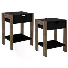 Kit 02 Mesa De Cabeceira Com Tomada 1 Gaveta Az1016 Preto No