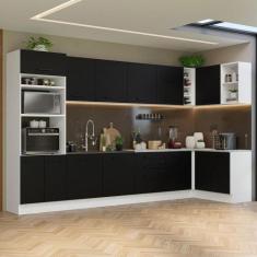 Armário de Cozinha Completa de Canto 499cm Branco/Preto Agata Madesa 0