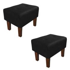 Kit 02 Puffs Decorativos Livia Pé Chanfrado Suede Preto - D'Rossi