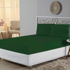 Jogo De Lençol Casal Padrão Malha 100% Algodão 3 Peças Cor Verde Bandeira