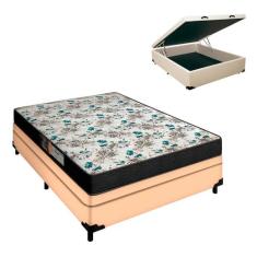 Cama Box Casal  Baú Bege Colchão 17 de Altura Veneza Portobel