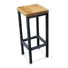 Banqueta Industrial Aço e Madeira - pls 60cm Preto