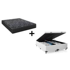 Cama Box Baú King 193 Bipartido Tecido Sintético Branco com Colchão Lisboa Espuma D28 Preto