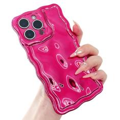 ekoneda Capa para iPhone 15 encaracolado ondulado bonito borda quadrada, capa protetora de silicone estética para mulheres, meninas, fina, glitter, água, ondulação, chapeamento à prova de choque,
