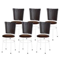 Jogo 6 Cadeiras Para Cozinha Branca Hawai Café - Lamar Design, Marrom