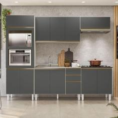 Cozinha Completa Angela 11 Portas 3 Gavetas 100% MDF Bianco Tok/Cinza