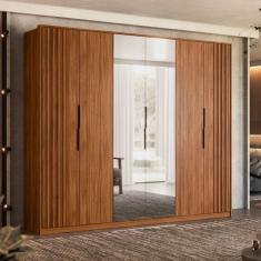 Guarda Roupa Casal Atrice 6 Portas com 2 Portas Ripado com 2 Portas em Espelho Nogueira Touch