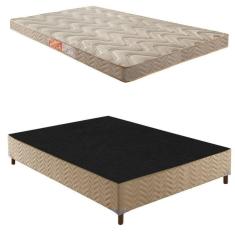 Box Casal Júlia 42x138x188cm com Colchão Casal Unique D33 Duoface 14x138x188cm Rustico Bege