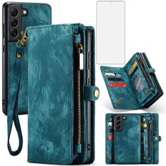 Asuwish Capa de telefone para Samsung Galaxy S21 FE Gaxaly S 21 FE 5G capa carteira com zíper com protetor de tela de vidro temperado e suporte de cartão flip acessórios para celular Glaxay S21FE5G UW