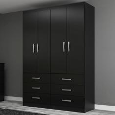 Guarda-Roupa Solteiro Treviso 4 Portas 6 Gavetas Black - Evidência Móveis