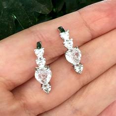 Brinco Vivid Ear Hook Cristal Kunzita Rosa Craquelado Corações Folheado Rodio