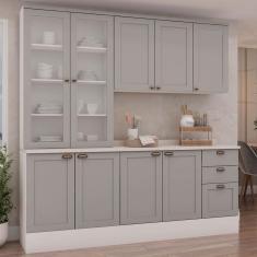 Cozinha Completa Iluminata 9 Portas 3 Gavetas 100% Mdf com Vidro Branco/Marrom Claro - Genialflex