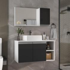 Conjunto de Gabinete Banheiro 80cm com Cuba e Espelheira - - MOVEIS JO
